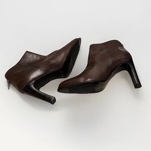 Vintage Nine West Espresso Brown Genuine Leather Ankle Heel Boots 90s Office